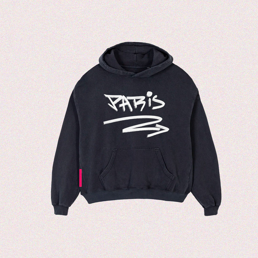 Hoodie black vintage oversize "Paris"